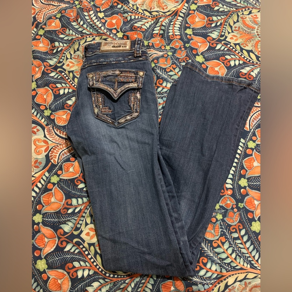 Grace in LA Dark Wash Flare Bootcut Jeans